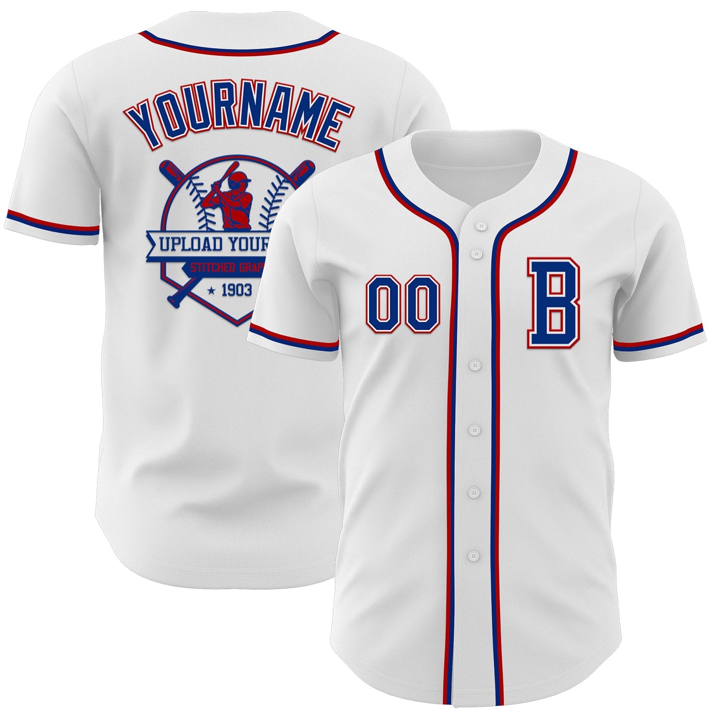 Custom White Royal-Red Authentic Baseball Jersey - Sky-Custom