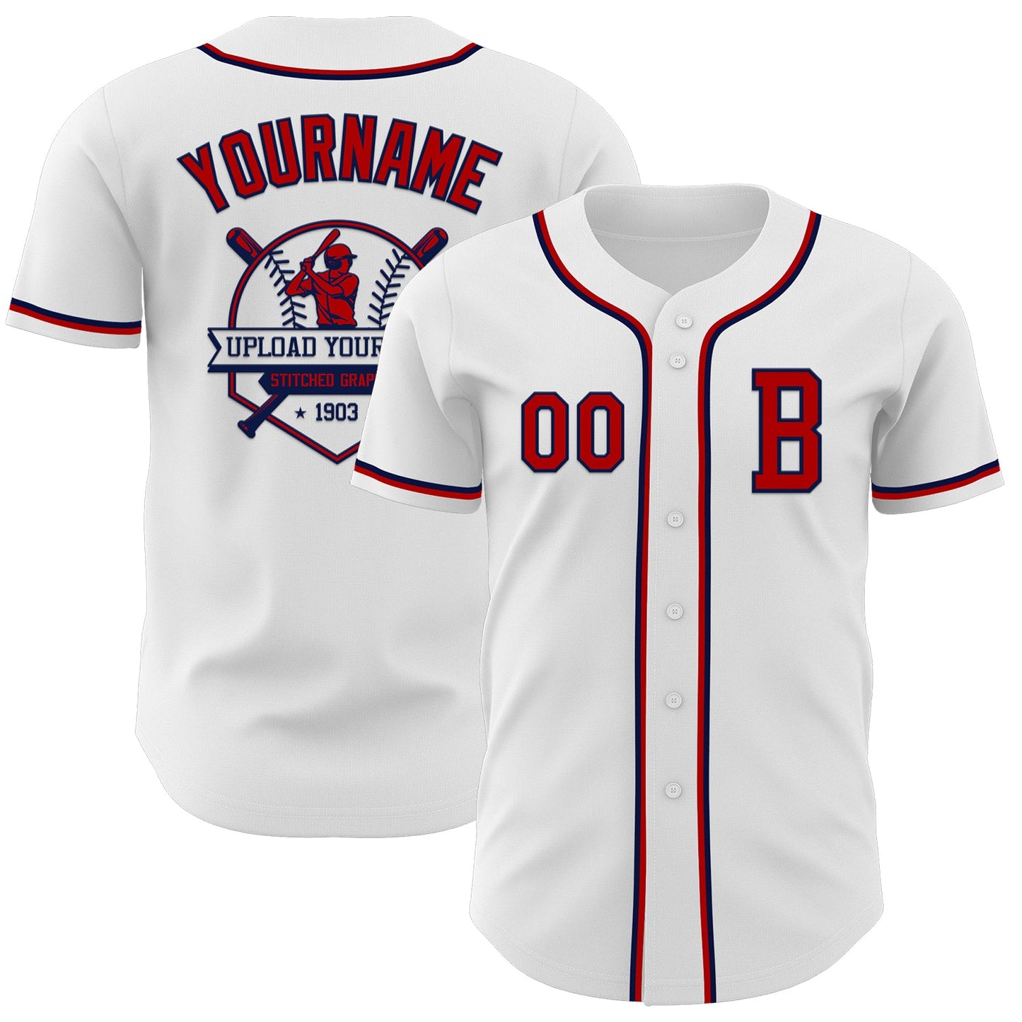 Custom White Red-Navy Authentic Baseball Jersey - Sky-Custom