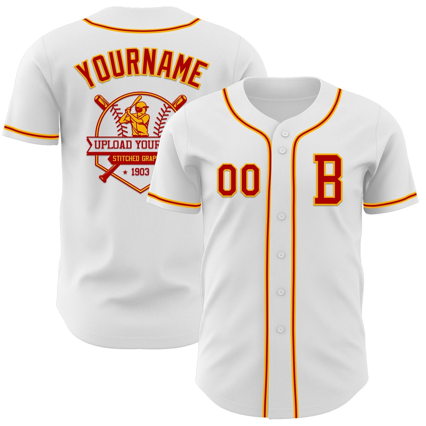 Custom White Red-Gold Authentic Baseball Jersey - Sky-Custom