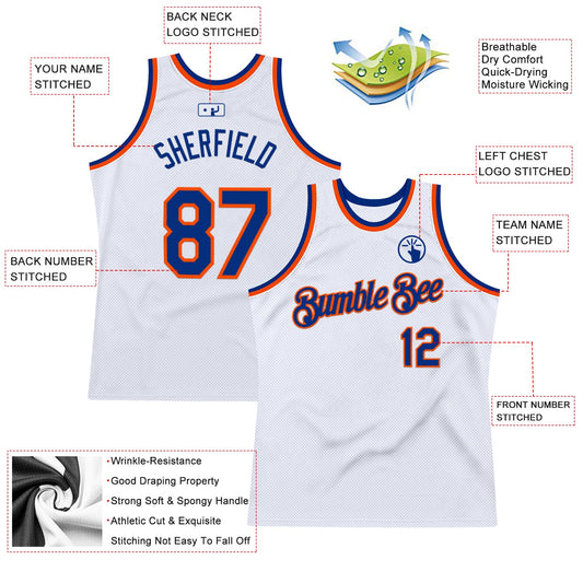 Custom White Royal-Orange Authentic Throwback Basketball Jersey - Sky-Custom