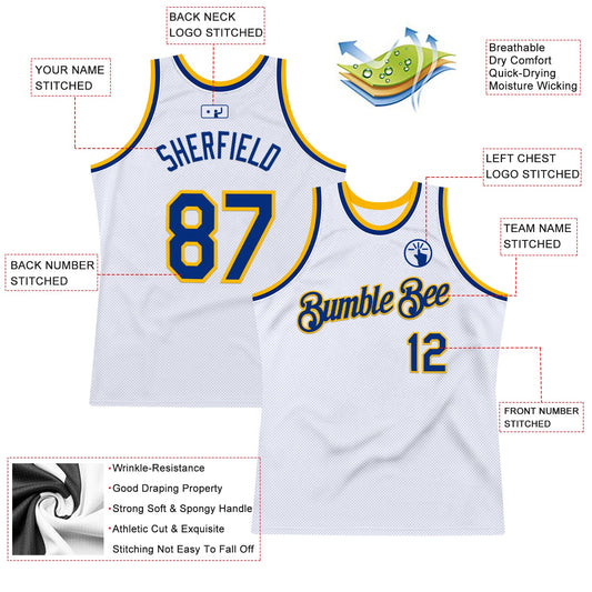 Custom White Royal-Gold Authentic Throwback Basketball Jersey - Sky-Custom