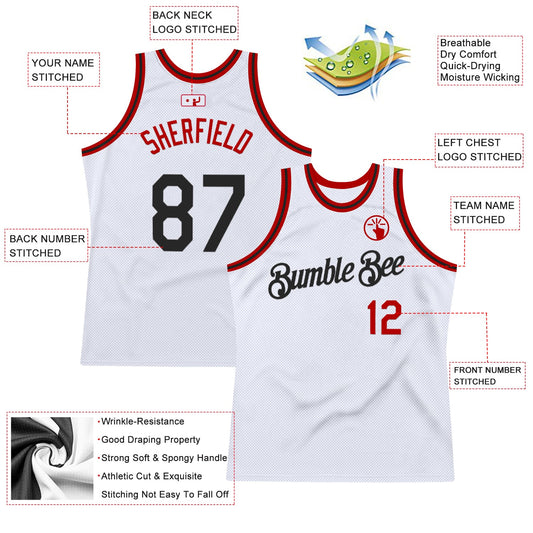 Custom White Black-Red Authentic Throwback Basketball Jersey - Sky-Custom