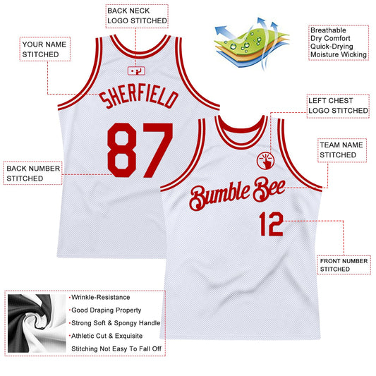 Custom White Red Authentic Throwback Basketball Jersey - Sky-Custom