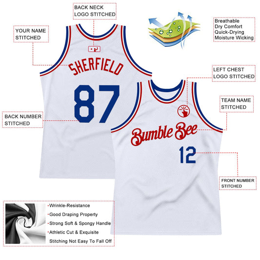Custom White Royal-Red Authentic Throwback Basketball Jersey - Sky-Custom