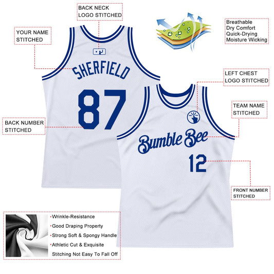 Custom White Royal Authentic Throwback Basketball Jersey - Sky-Custom