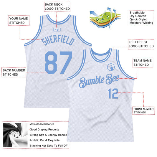 Custom White Light Blue Authentic Throwback Basketball Jersey - Sky-Custom