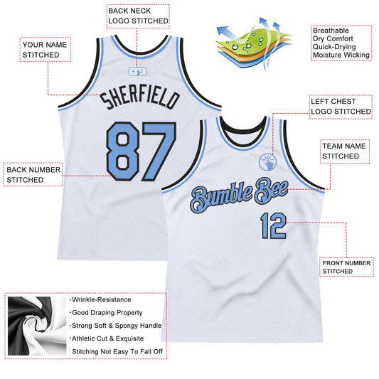 Custom White Light Blue-Black Authentic Throwback Basketball Jersey - Sky-Custom