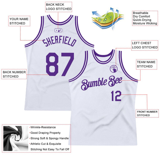 Custom White Purple Authentic Throwback Basketball Jersey - Sky-Custom
