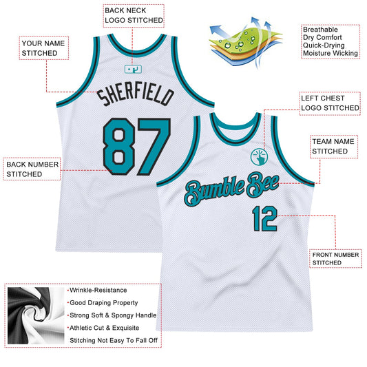 Custom White Teal-Black Authentic Throwback Basketball Jersey - Sky-Custom