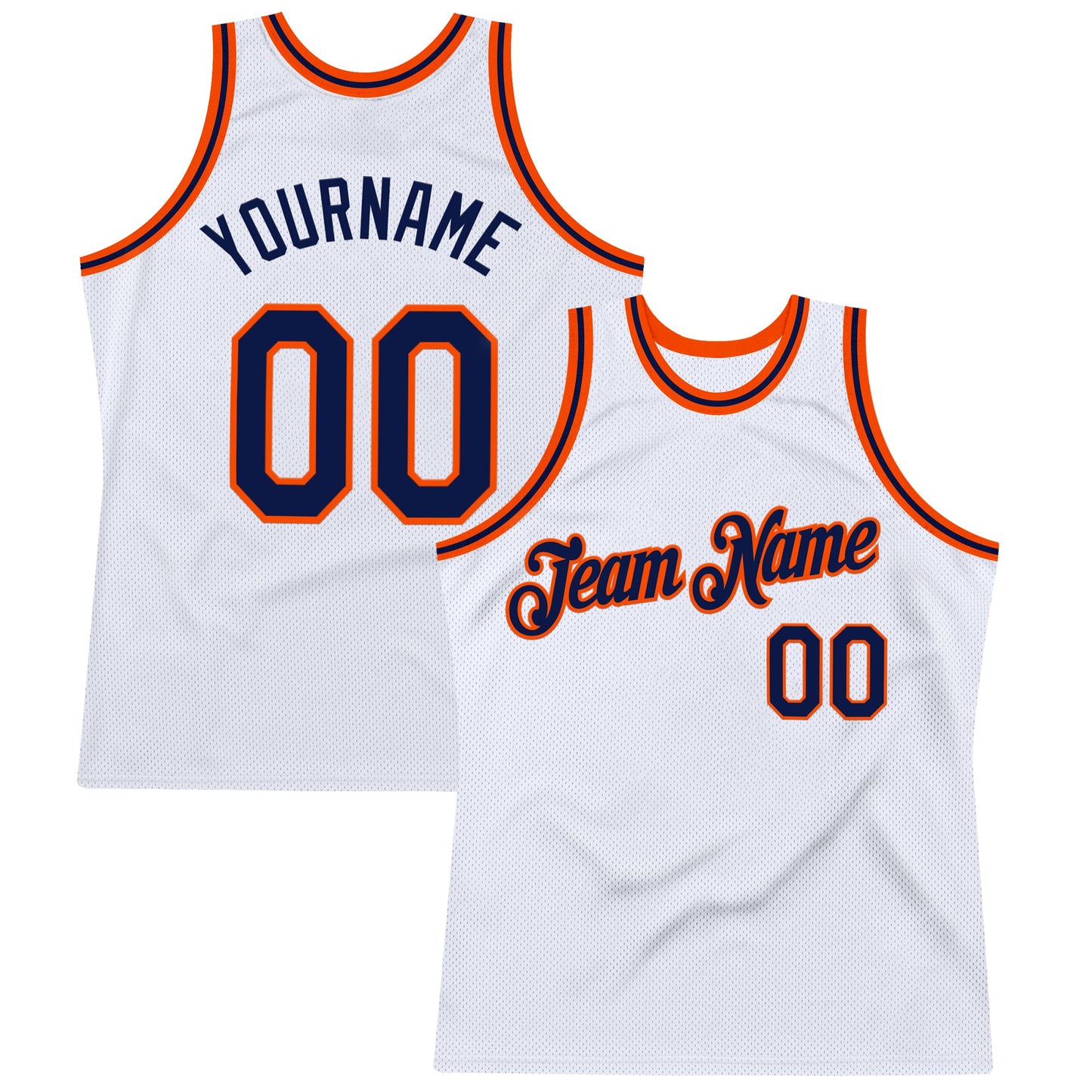 Custom White Navy-Orange Authentic Throwback Basketball Jersey - Sky-Custom