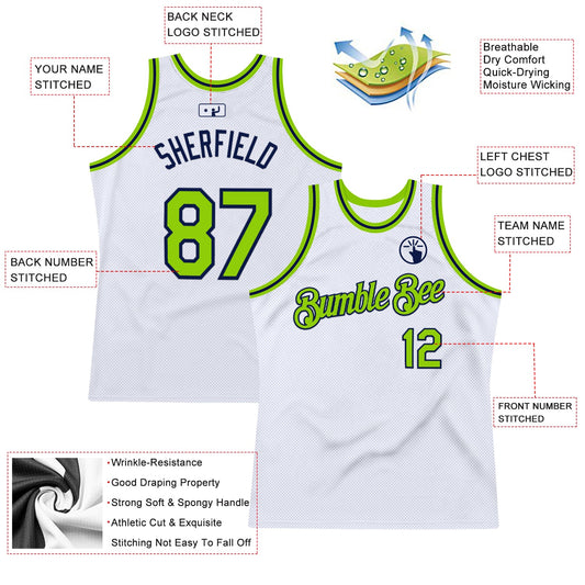 Custom White Neon Green-Navy Authentic Throwback Basketball Jersey - Sky-Custom