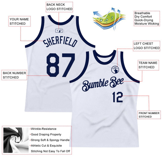 Custom White Navy Authentic Throwback Basketball Jersey - Sky-Custom