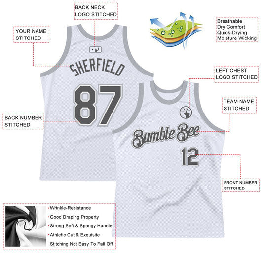 Custom White Steel Gray-Gray Authentic Throwback Basketball Jersey - Sky-Custom