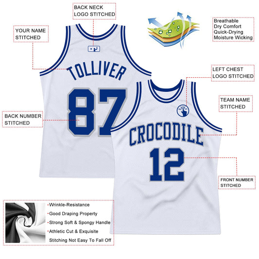 Custom White Royal-Gray Authentic Throwback Basketball Jersey - Sky-Custom