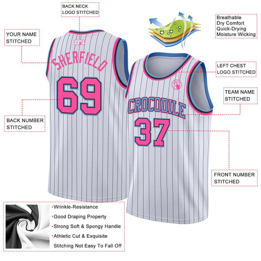 Custom White Black Pinstripe Pink-Light Blue Authentic Basketball Jersey - Sky-Custom