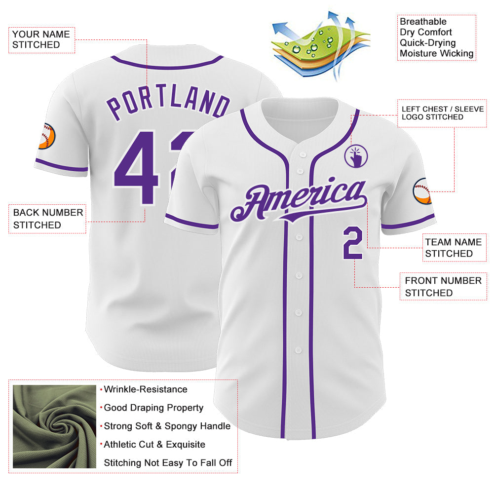 Custom White Purple Authentic Baseball Jersey - Sky-Custom