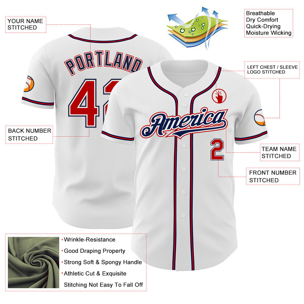 Custom White Red-Navy Authentic Baseball Jersey - Sky-Custom