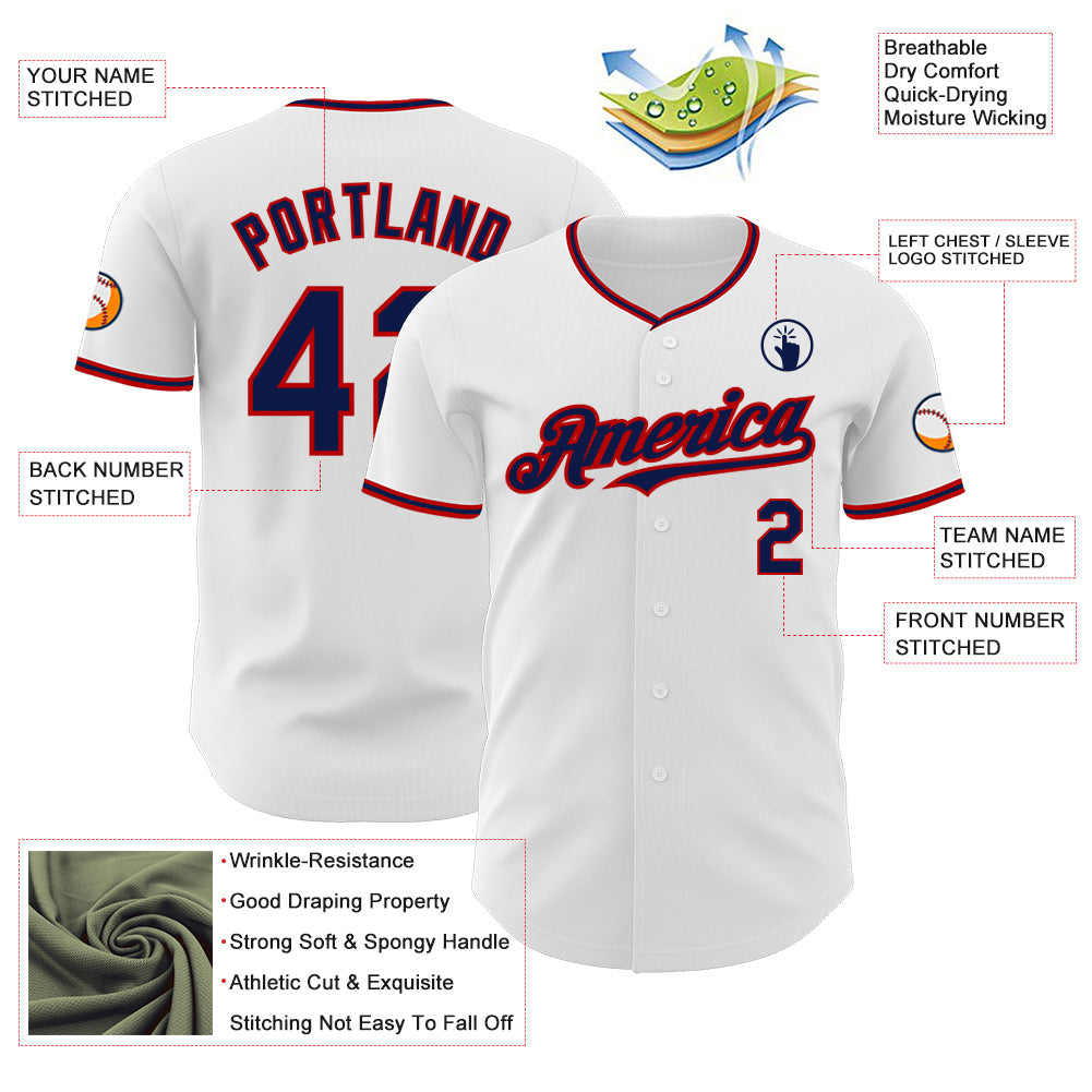 Custom White Navy-Red Authentic Baseball Jersey - Sky-Custom
