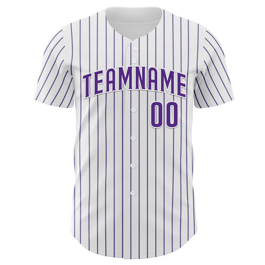Custom White Purple Pinstripe Purple Authentic Baseball Jersey - Sky-Custom