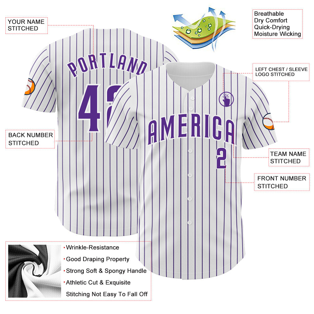 Custom White Purple Pinstripe Purple Authentic Baseball Jersey - Sky-Custom
