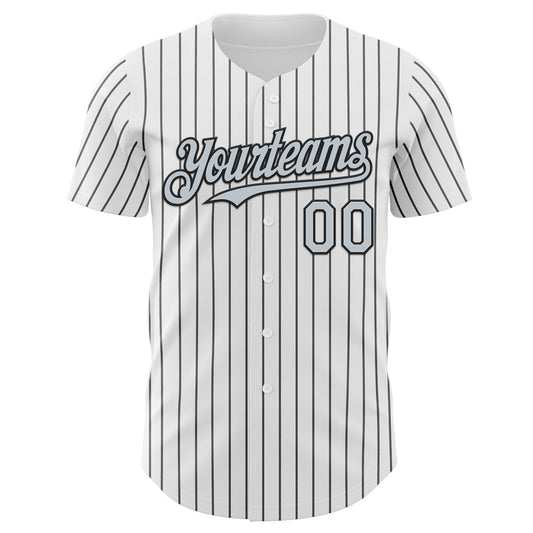 Custom White Black Pinstripe Silver Authentic Baseball Jersey - Sky-Custom