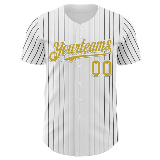 Custom White Black Pinstripe Old Gold Authentic Baseball Jersey - Sky-Custom