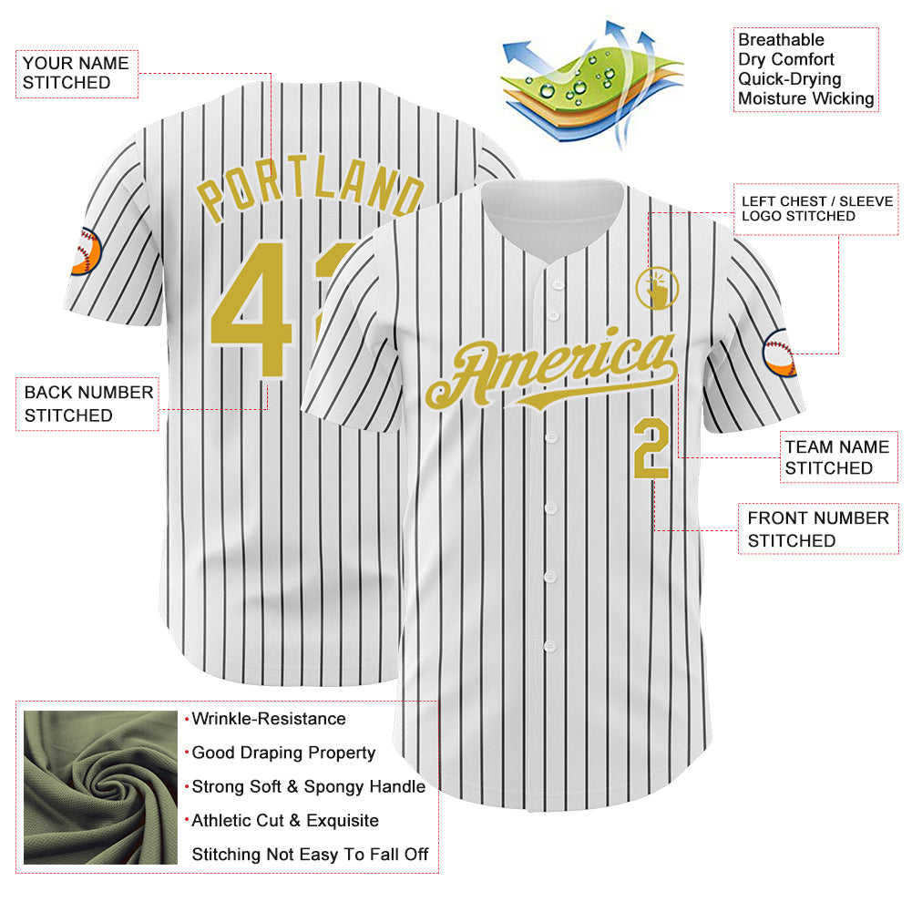 Custom White Black Pinstripe Old Gold Authentic Baseball Jersey - Sky-Custom