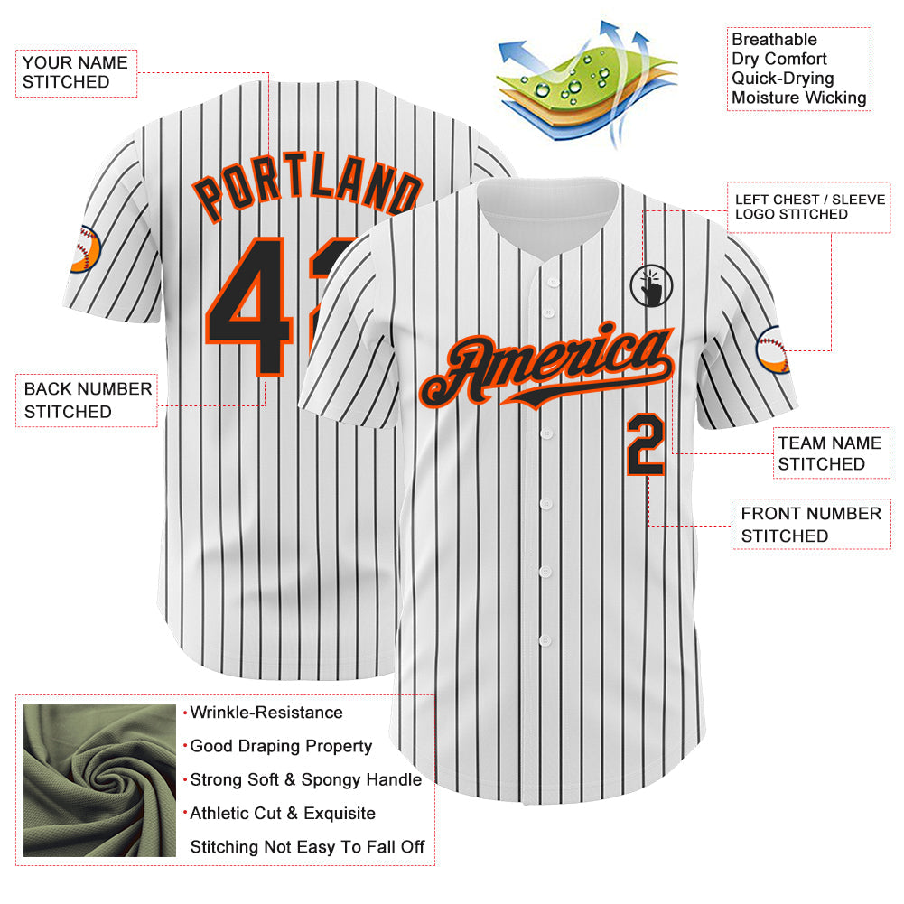 Custom White Black Pinstripe Orange Authentic Baseball Jersey - Sky-Custom