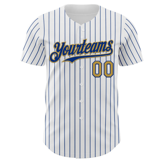 Custom White Royal Pinstripe Old Gold Authentic Baseball Jersey - Sky-Custom