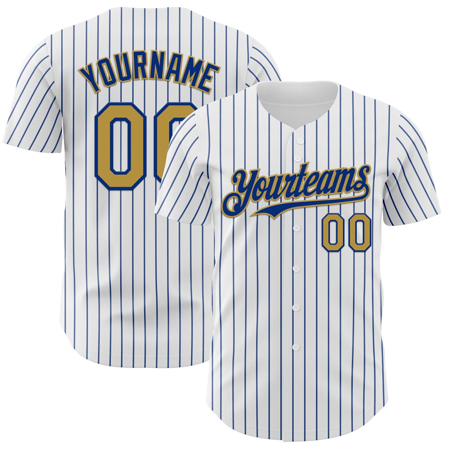 Custom White Royal Pinstripe Old Gold Authentic Baseball Jersey - Sky-Custom