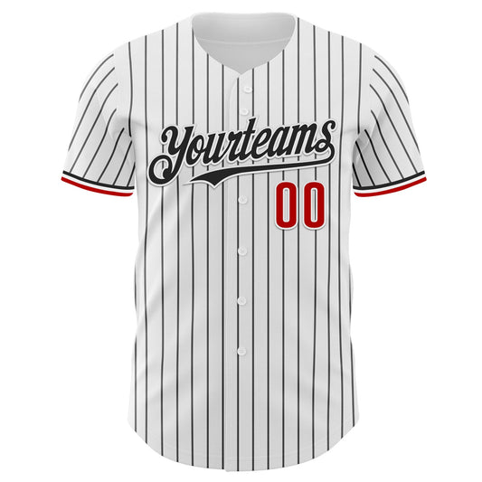Custom White Black Pinstripe Red Authentic Baseball Jersey - Sky-Custom
