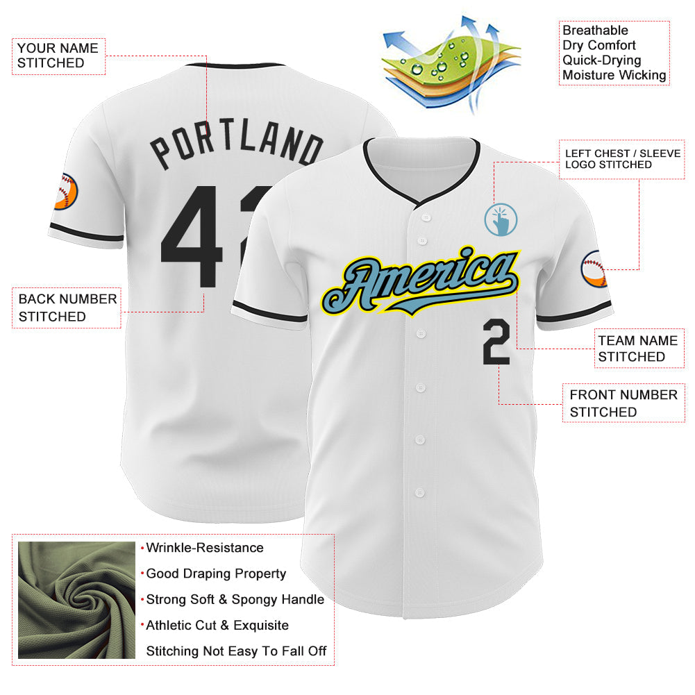 Custom White Black Shadow Blue-Light Yellow Authentic Baseball Jersey - Sky-Custom