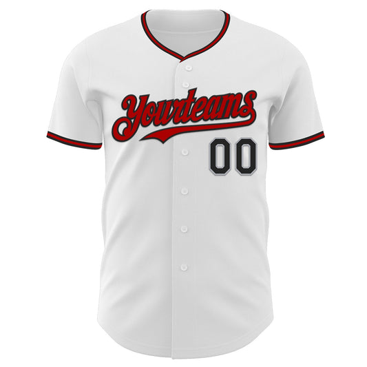 Custom White Black Gray-Red Authentic Baseball Jersey - Sky-Custom