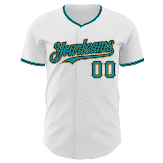 Custom White Teal Black-Old Gold Authentic Baseball Jersey - Sky-Custom
