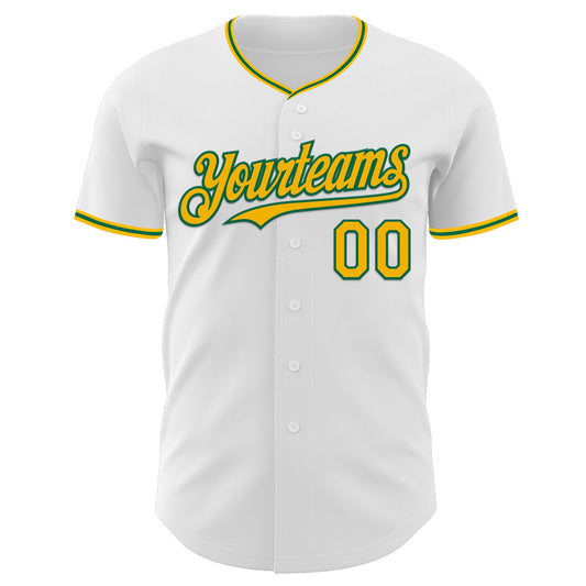 Custom White Gold-Kelly Green Authentic Baseball Jersey - Sky-Custom