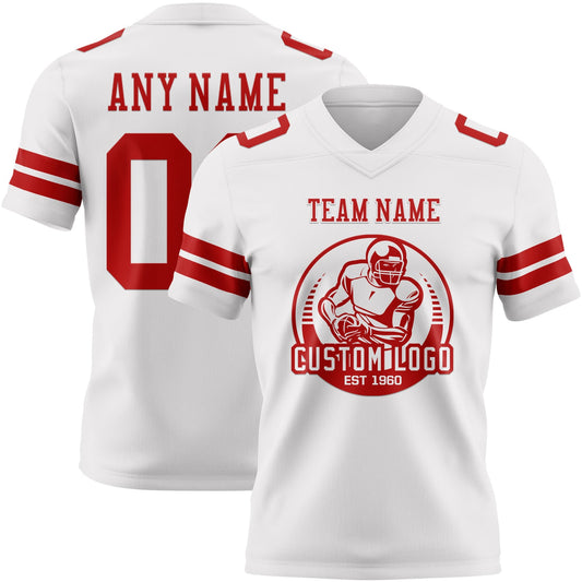 Custom White Red Mesh Authentic Football Jersey - Sky-Custom
