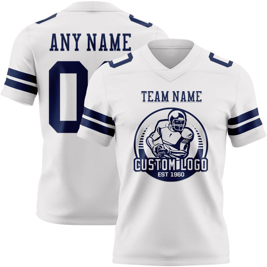 Custom White Navy Mesh Authentic Football Jersey - Sky-Custom