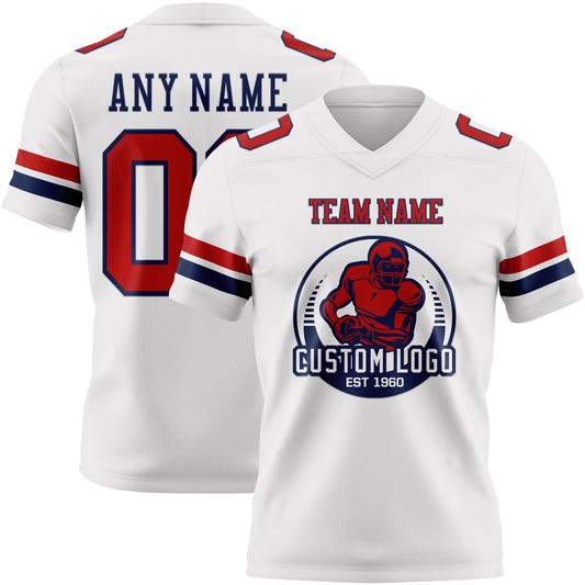 Custom White Red-Navy Mesh Authentic Football Jersey - Sky-Custom