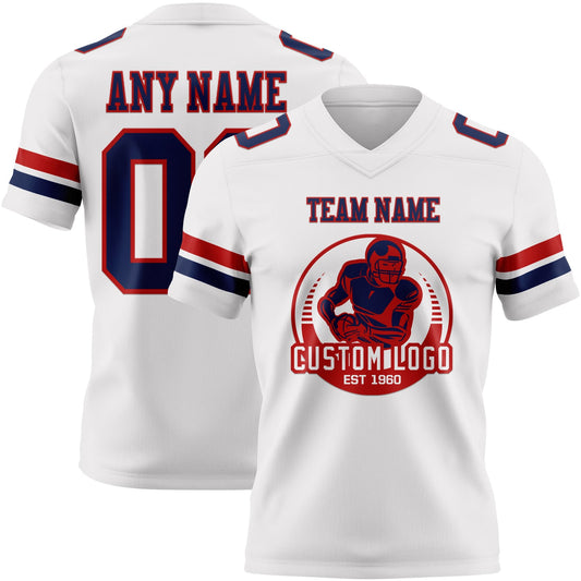 Custom White Navy-Red Mesh Authentic Football Jersey - Sky-Custom