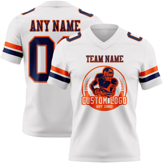Custom White Navy-Orange Mesh Authentic Football Jersey - Sky-Custom