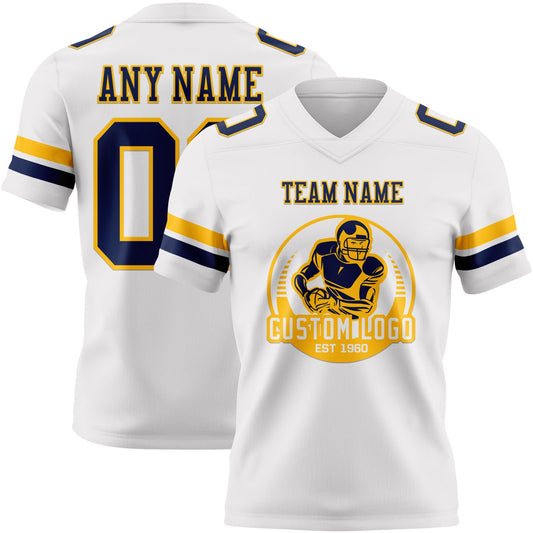Custom White Navy-Gold Mesh Authentic Football Jersey - Sky-Custom