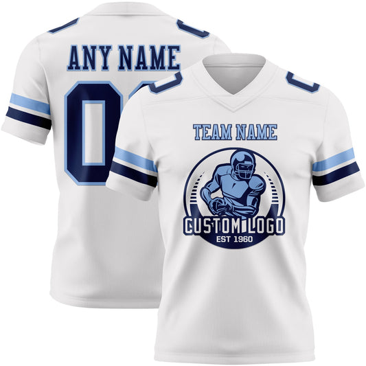 Custom White Navy-Light Blue Mesh Authentic Football Jersey - Sky-Custom