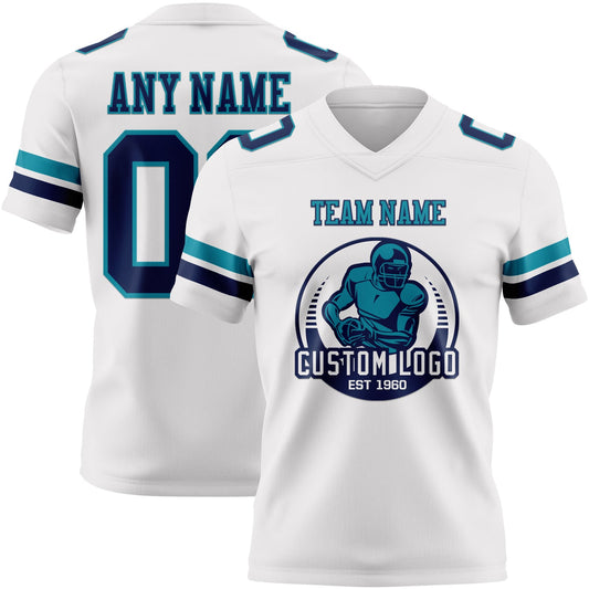Custom White Navy-Teal Mesh Authentic Football Jersey - Sky-Custom