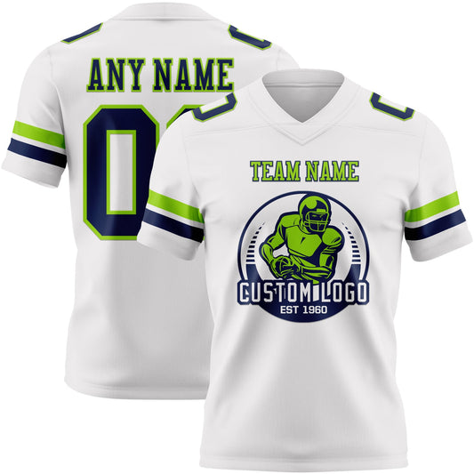 Custom White Navy-Neon Green Mesh Authentic Football Jersey - Sky-Custom