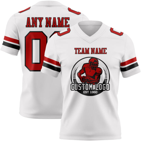 Custom White Red-Black Mesh Authentic Football Jersey - Sky-Custom