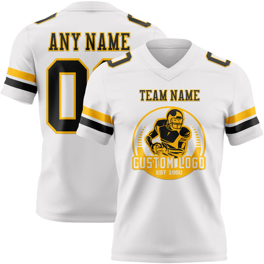 Custom White Black-Gold Mesh Authentic Football Jersey - Sky-Custom