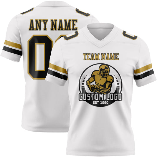 Custom White Black-Old Gold Mesh Authentic Football Jersey - Sky-Custom