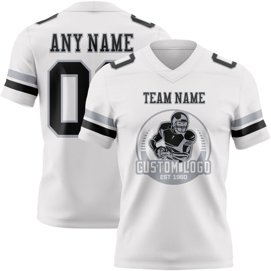 Custom White Black-Gray Mesh Authentic Football Jersey - Sky-Custom