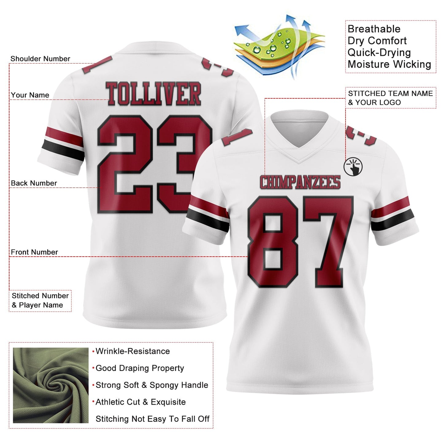 Custom White Cardinal-Black Mesh Authentic Football Jersey - Sky-Custom