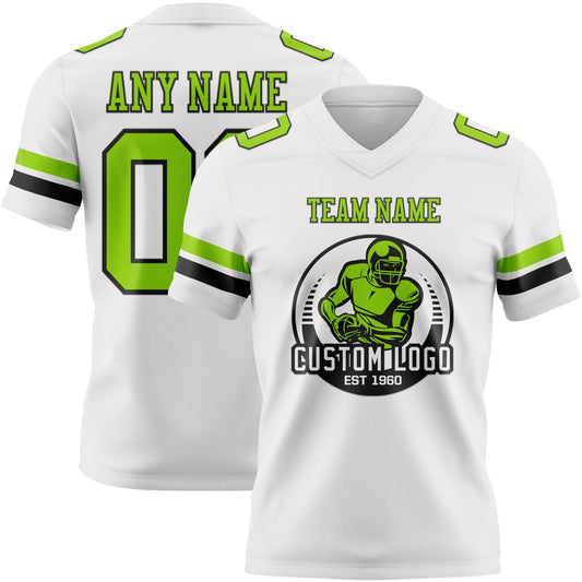 Custom White Neon Green-Black Mesh Authentic Football Jersey - Sky-Custom